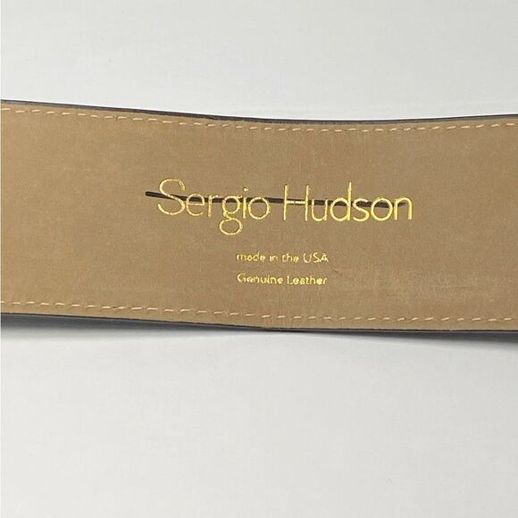 Sergio Hudson Black Signature Buckle Leather Belt Size 28 - Picture 10 of 12